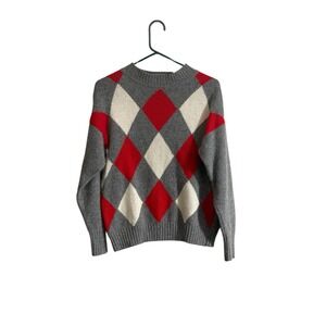 Vtg Sweater Women Argyle Red Lambs Wool Rabbit Hair Old Money Quiet Luxury Med